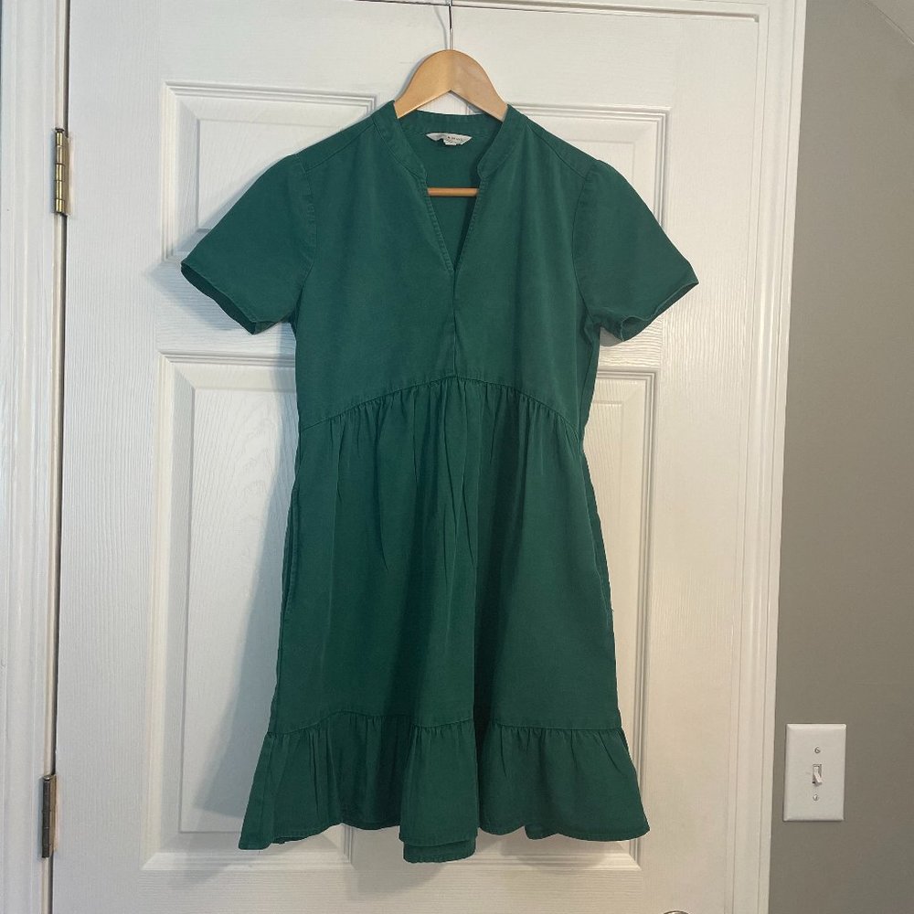 Lucky Brand Women's Green Cotton V Neck Short Sleeve Ruffle Dress Size XS